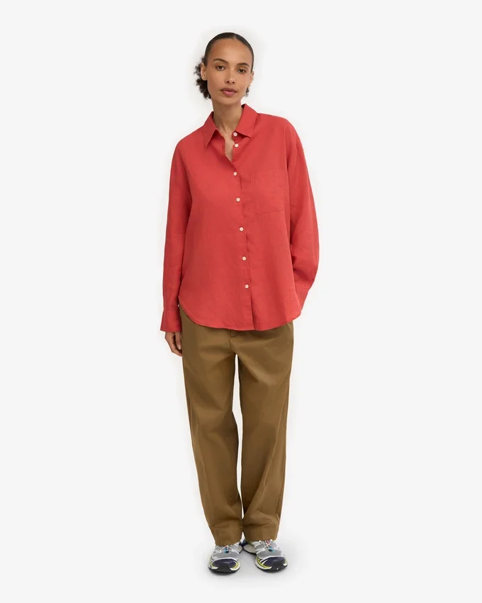 Chemise oversize en lin - Bleu pétrole