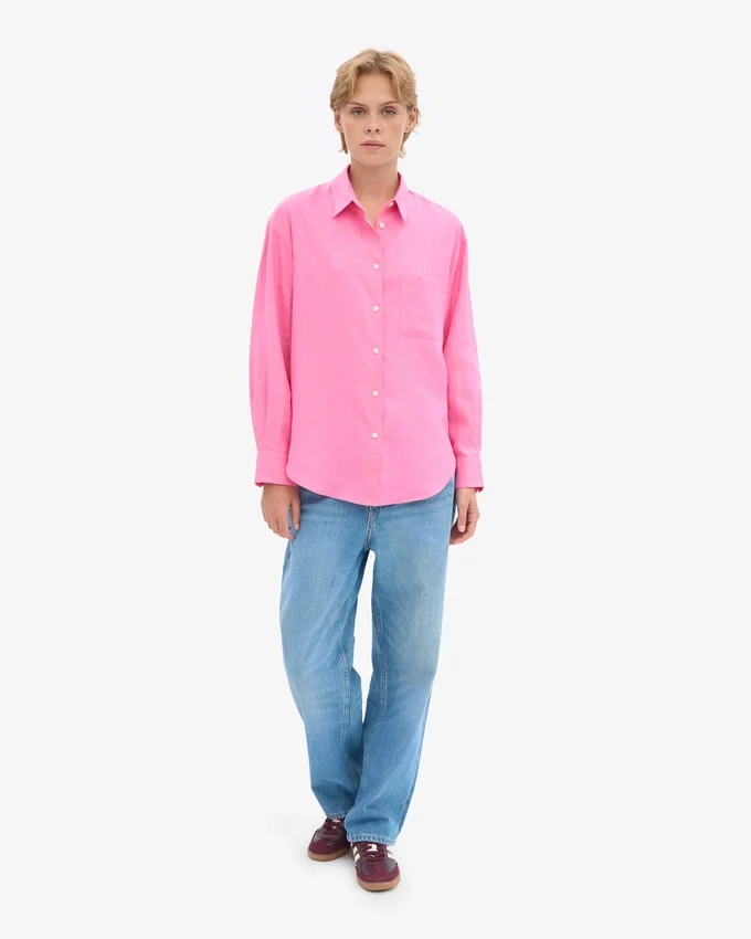 Chemise oversize en lin - Rose bubble-gum