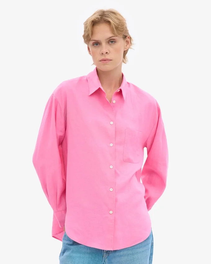 Chemise oversize en lin - Rose bubble-gum