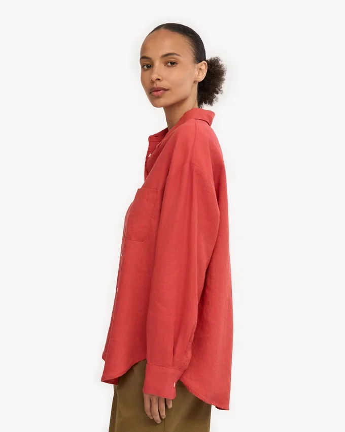Chemise oversize en lin - Rouge mandarine
