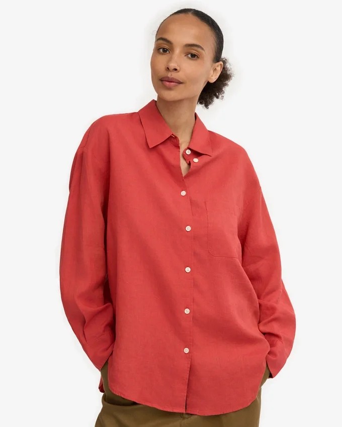 Chemise oversize en lin - Rouge mandarine