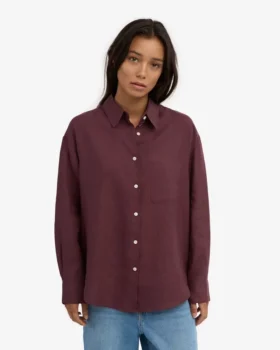 Chemise oversize en lin – Rouge sang de bœuf