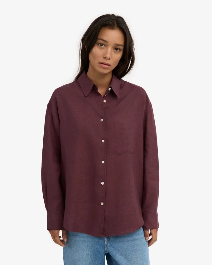 Chemise oversize en lin - Rouge sang de bœuf