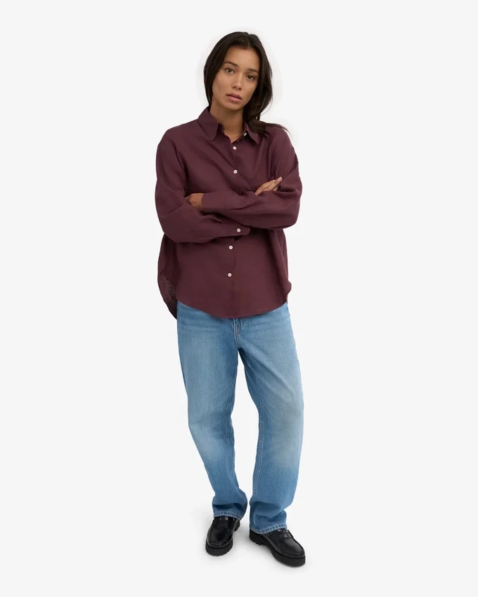 Chemise oversize en lin - Rouge sang de bœuf