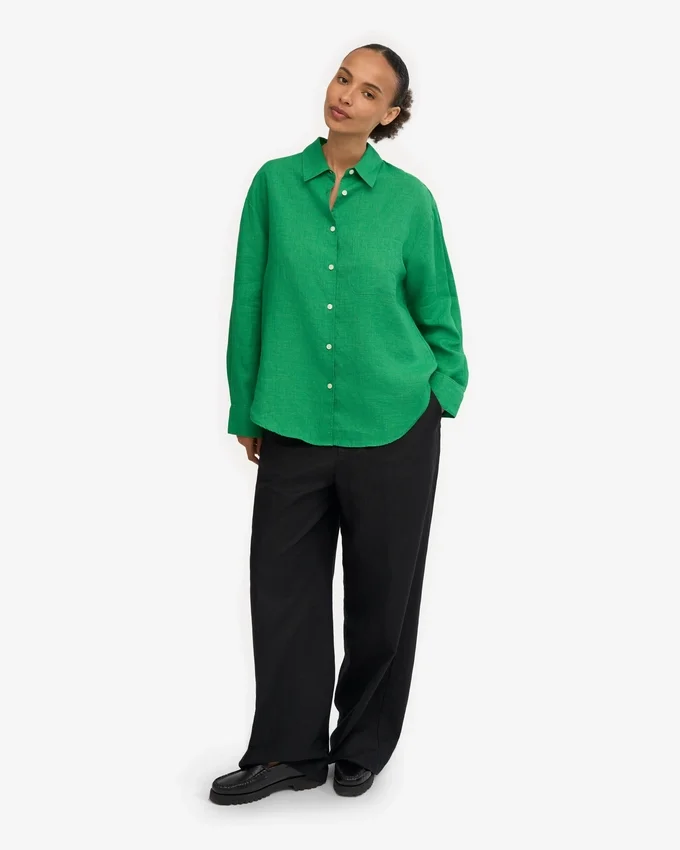 Chemise oversize en lin - Vert Kelly