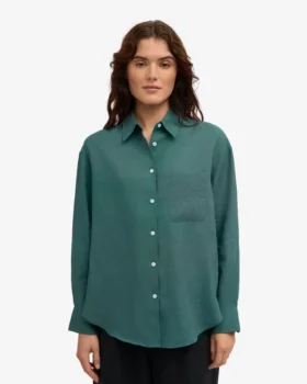 Chemise oversize en lin – Vert océan