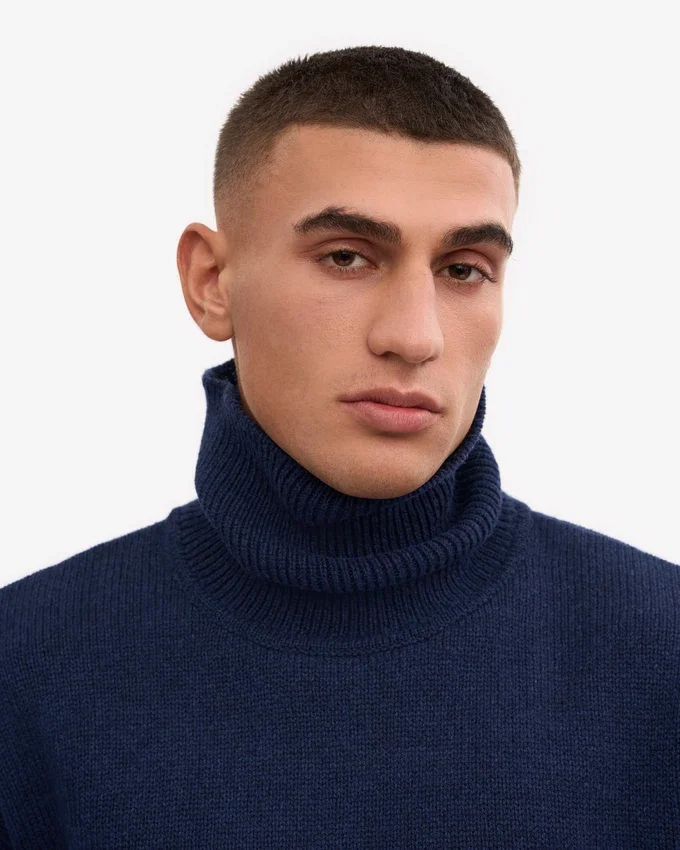 Col roulé en laine mérinos - Bleu marine