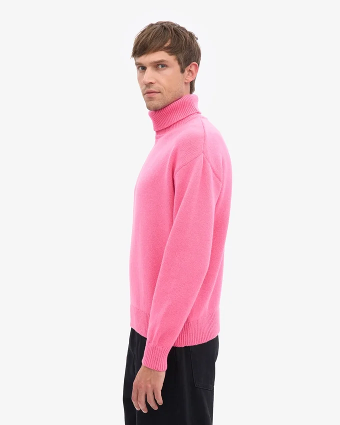 Col roulé en laine mérinos - Rose bubble-gum