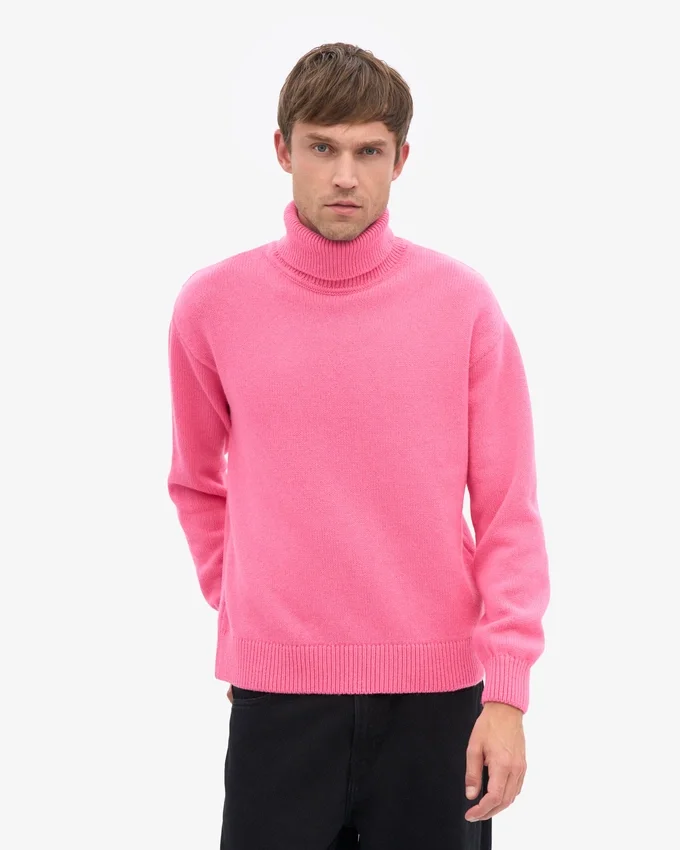 Col roulé en laine mérinos - Rose bubble-gum