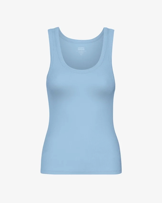 Débardeur bio à côtes pour femme - Bleu bord de mer