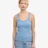 Débardeur bio à côtes pour femme - Bleu bord de mer