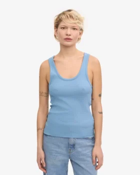 Débardeur bio à côtes pour femme – Bleu bord de mer