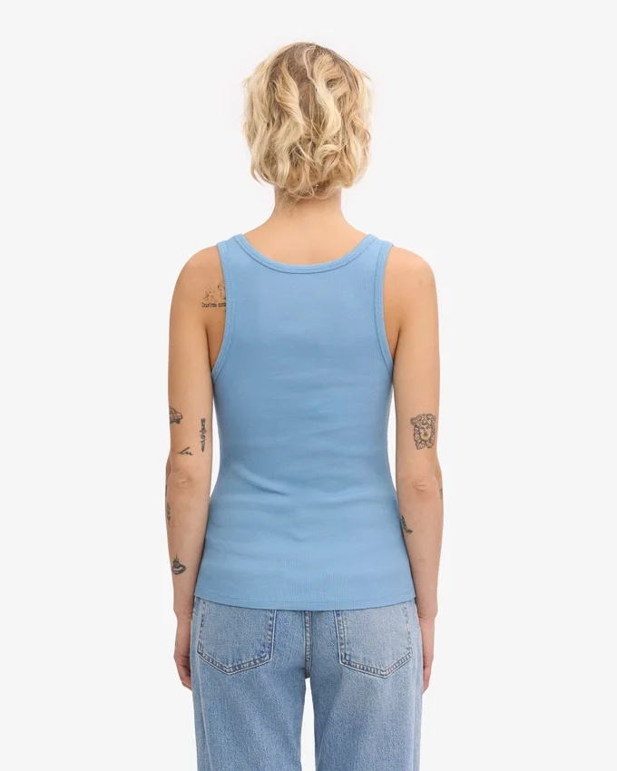 Débardeur bio à côtes pour femme - Bleu bord de mer