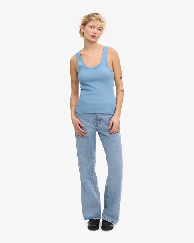 Débardeur bio à côtes pour femme - Bleu bord de mer
