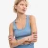 Débardeur bio à côtes pour femme - Bleu bord de mer