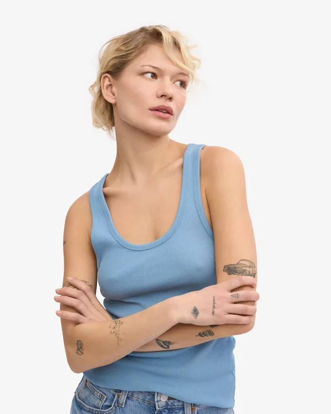 Débardeur bio à côtes pour femme - Bleu bord de mer
