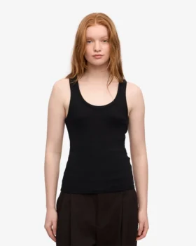 Débardeur côtelé bio pour femme – Noir intense