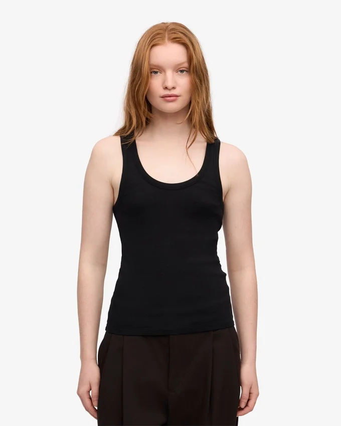 Débardeur côtelé bio pour femme – Noir intense
