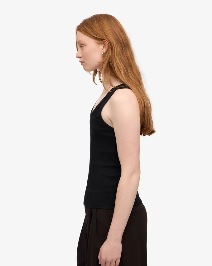 Débardeur côtelé bio pour femme – Noir intense