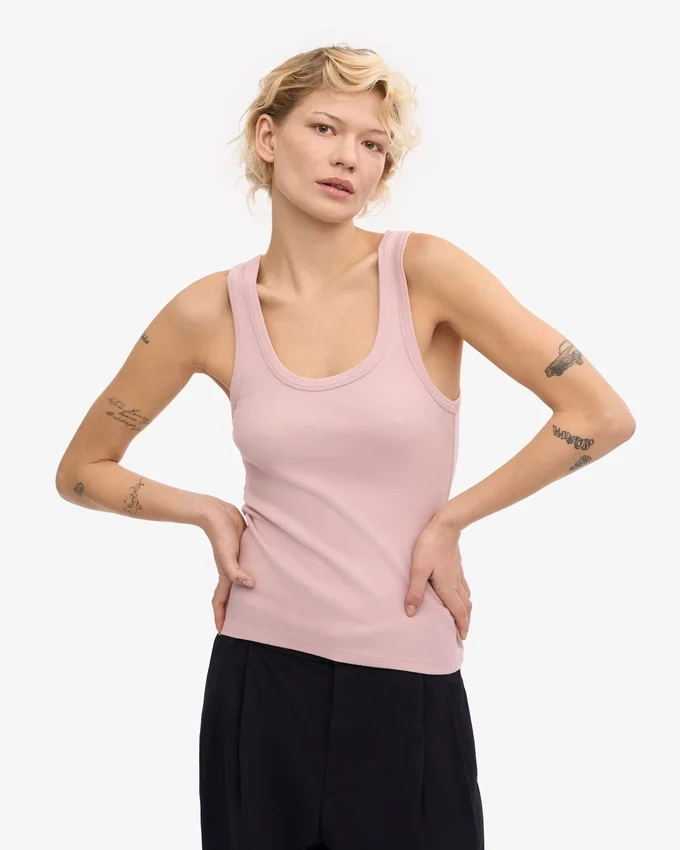 Débardeur côtelé bio pour femme - Rose délavé
