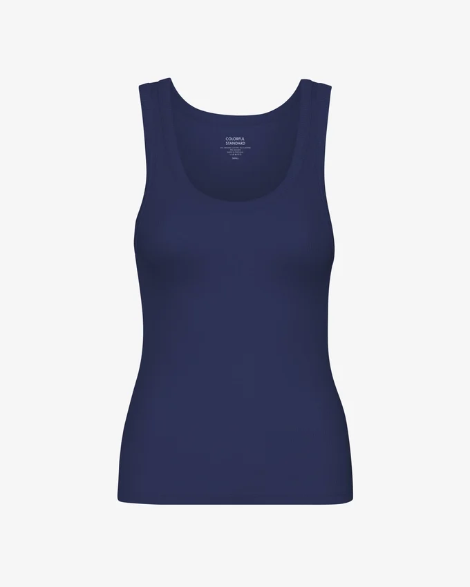Débardeur en coton bio à côtes pour femme - Bleu marine