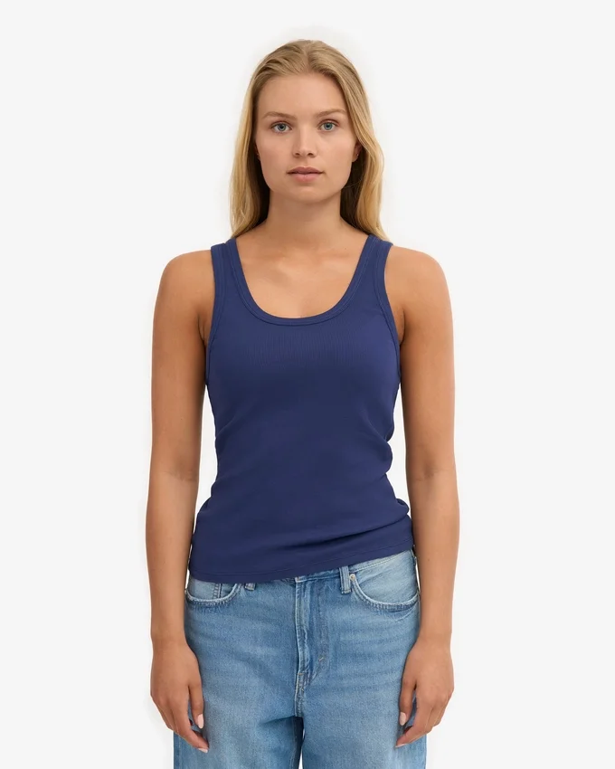 Débardeur en coton bio à côtes pour femme - Bleu marine