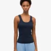 Débardeur en coton bio à côtes pour femme - Bleu marine