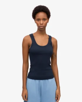 Débardeur en coton bio à côtes pour femme – Bleu marine
