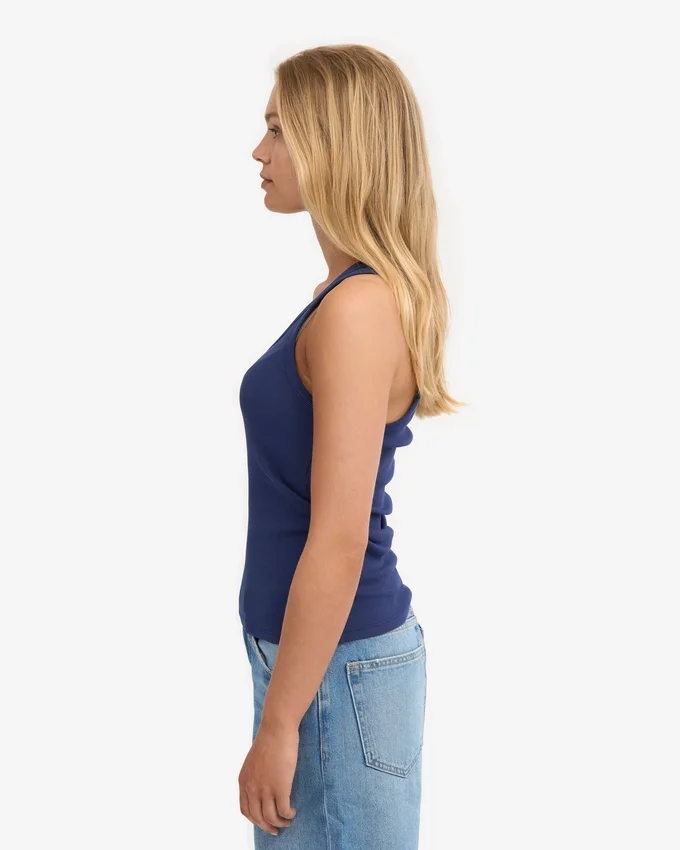 Débardeur en coton bio à côtes pour femme - Bleu marine