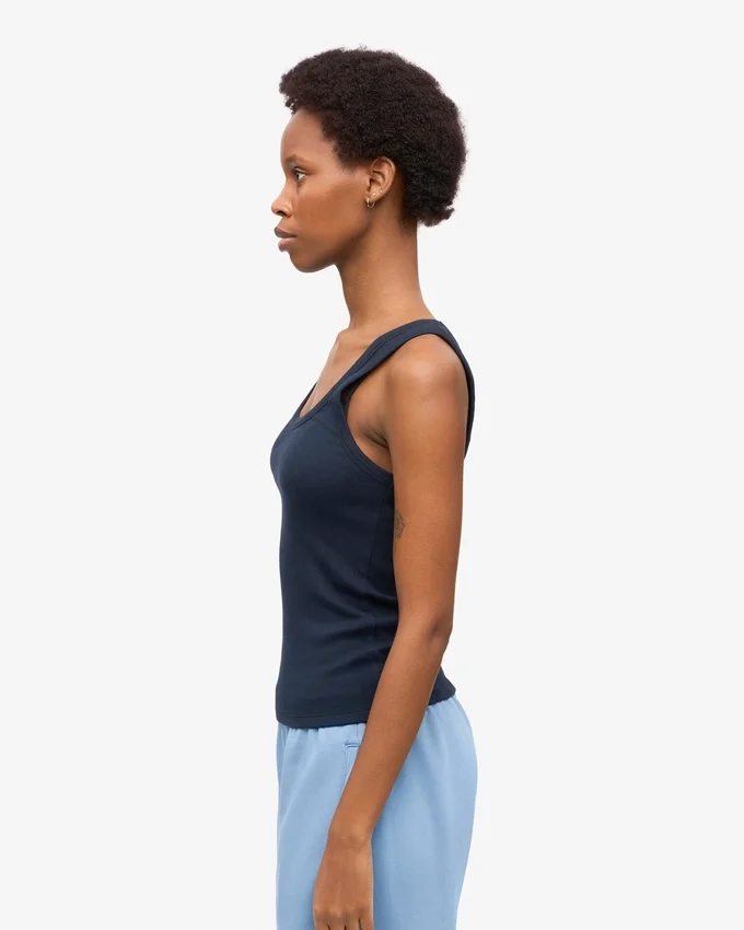 Débardeur en coton bio à côtes pour femme - Bleu marine