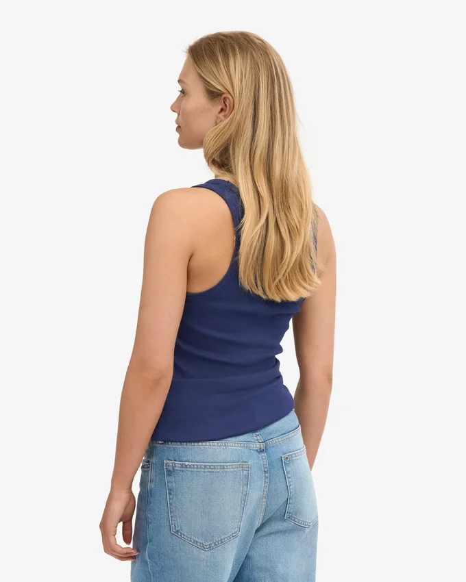 Débardeur en coton bio à côtes pour femme - Bleu marine
