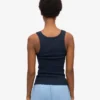 Débardeur en coton bio à côtes pour femme - Bleu marine