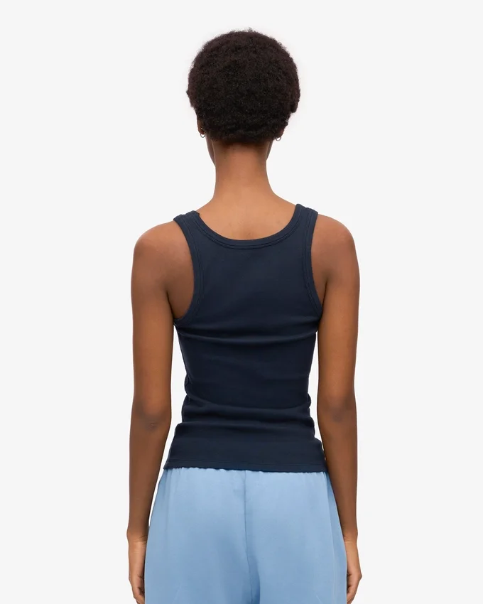 Débardeur en coton bio à côtes pour femme - Bleu marine