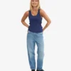 Débardeur en coton bio à côtes pour femme - Bleu marine