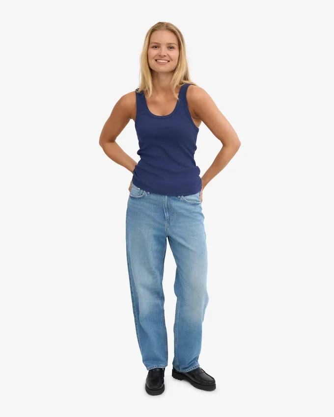 Débardeur en coton bio à côtes pour femme - Bleu marine