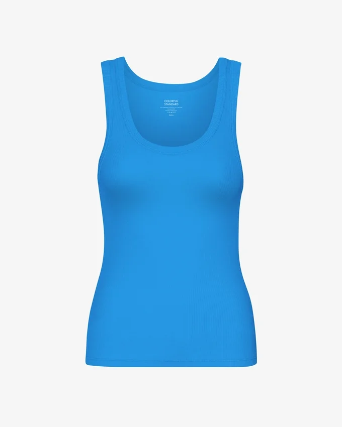 Débardeur en coton bio à côtes pour femme - Bleu Pacifique
