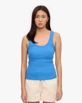 Débardeur en coton bio à côtes pour femme – Bleu Pacifique