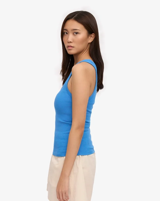 Débardeur en coton bio à côtes pour femme - Bleu Pacifique