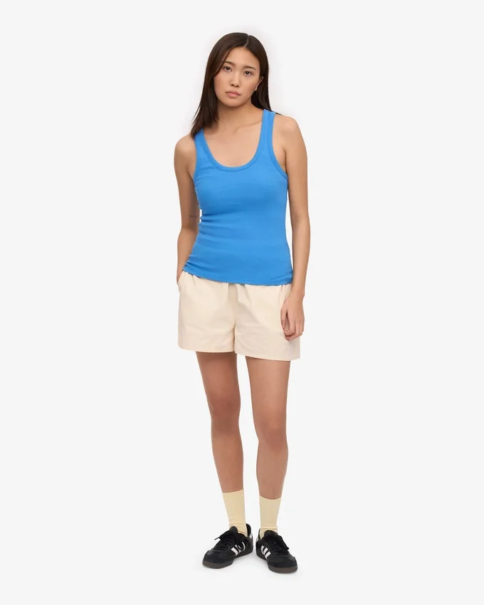 Débardeur en coton bio à côtes pour femme - Bleu Pacifique