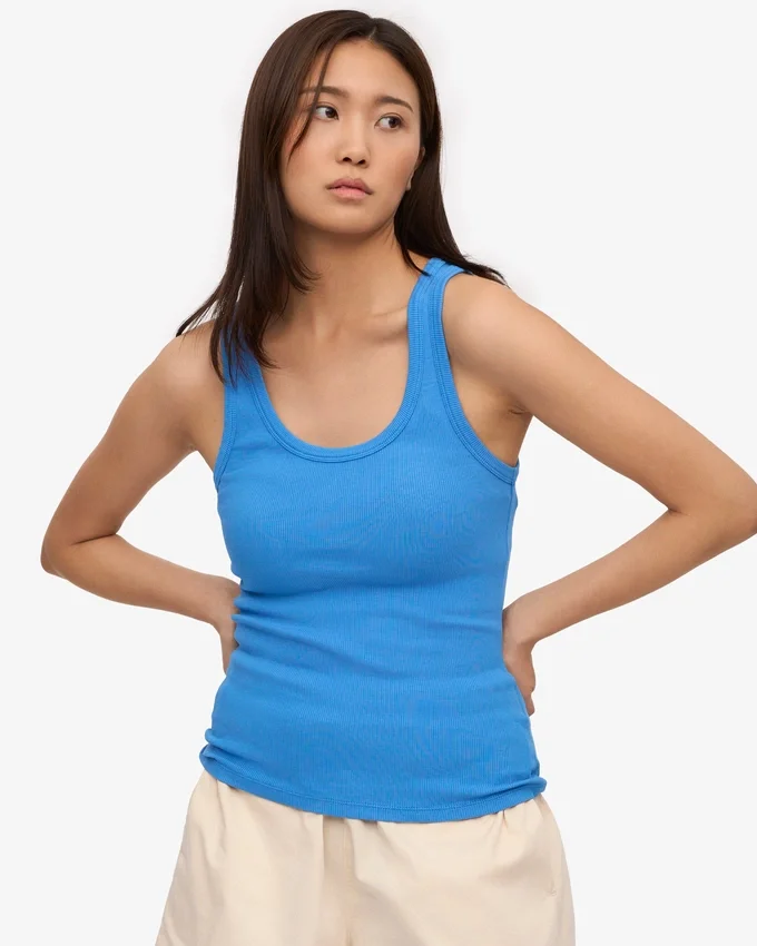 Débardeur en coton bio à côtes pour femme - Bleu Pacifique