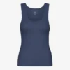 Débardeur en coton bio à côtes pour femme - Bleu pétrole