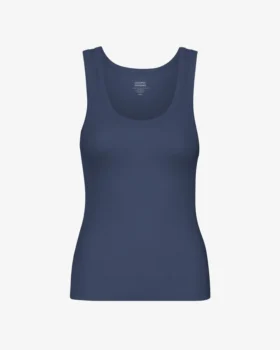 Débardeur en coton bio à côtes pour femme - Bleu pétrole