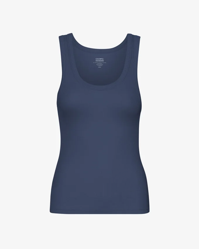 Débardeur en coton bio à côtes pour femme - Bleu pétrole