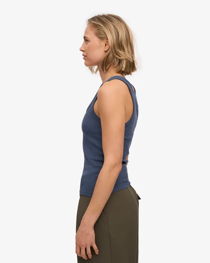 Débardeur en coton bio à côtes pour femme - Bleu pétrole