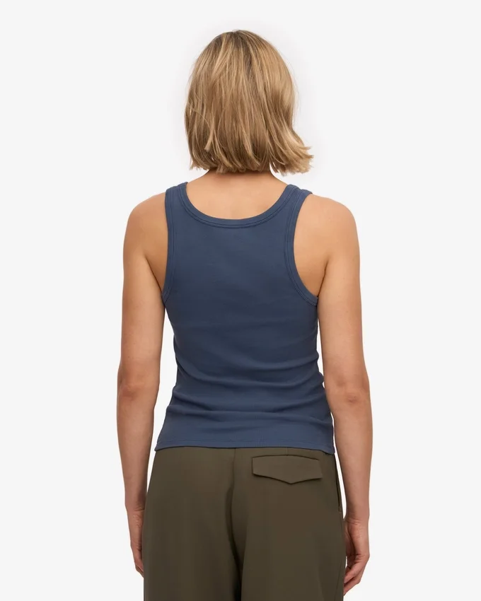 Débardeur en coton bio à côtes pour femme - Bleu pétrole