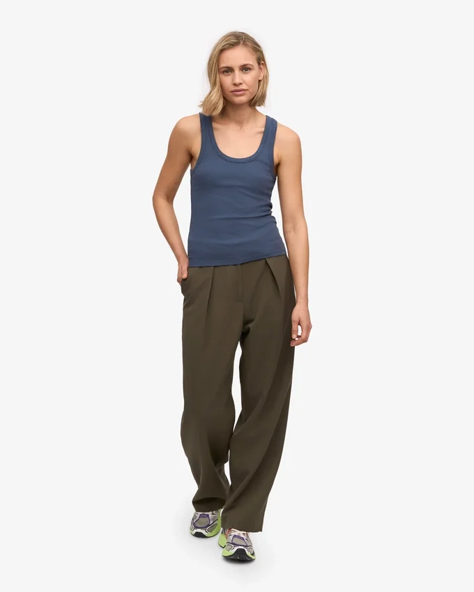 Débardeur en coton bio à côtes pour femme - Bleu pétrole