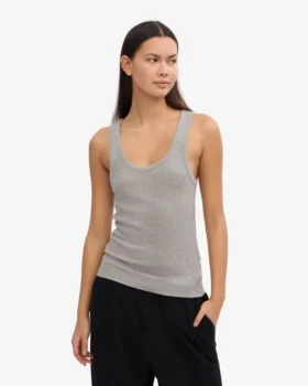 Débardeur en coton bio à côtes pour femme – Gris chiné