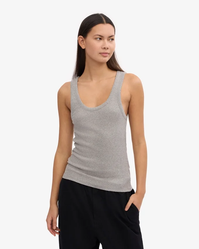Débardeur en coton bio à côtes pour femme - Gris chiné