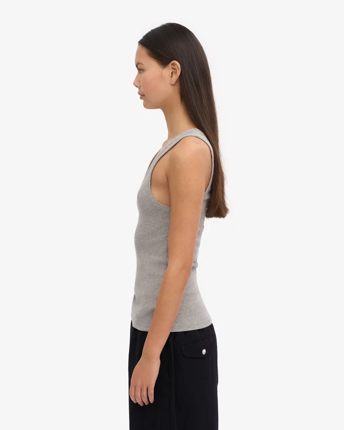 Débardeur en coton bio à côtes pour femme - Gris chiné