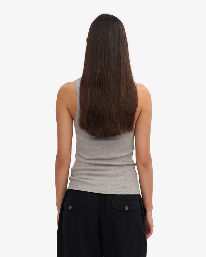 Débardeur en coton bio à côtes pour femme - Gris chiné
